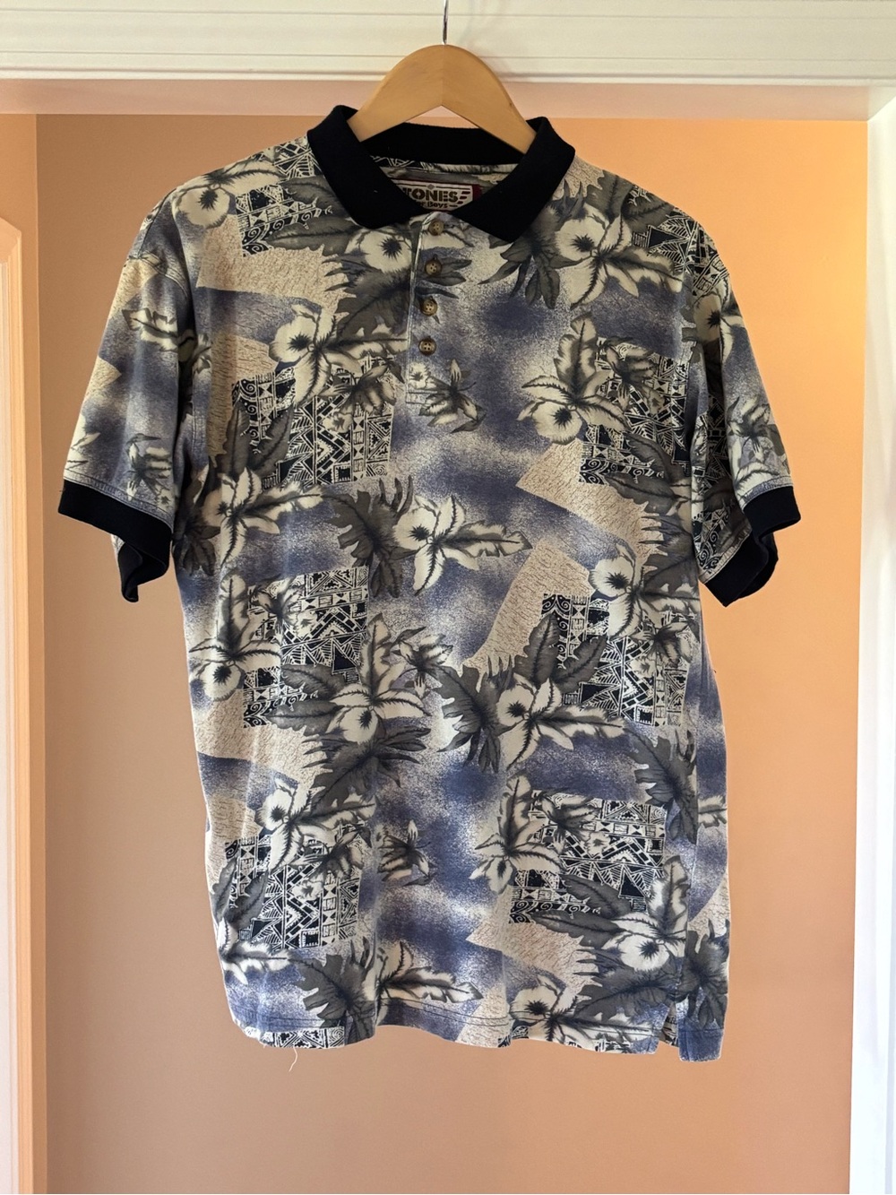 Boys Floral Polo Shirt in Blue and Black